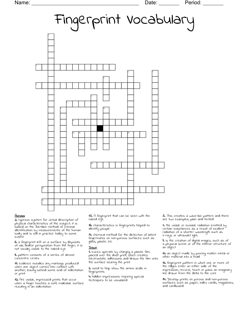Fingerprint Vocabulary Crossword