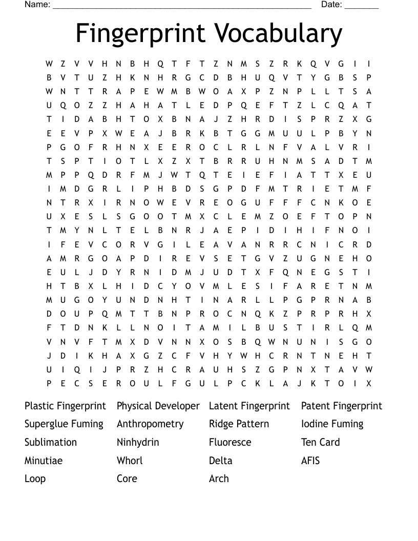 Fingerprint Vocabulary Word Search