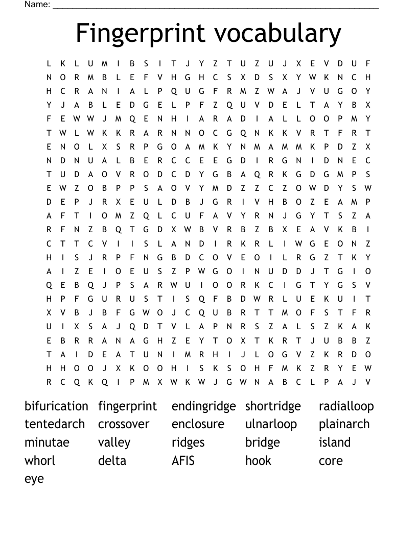 Fingerprint vocabulary Word Search