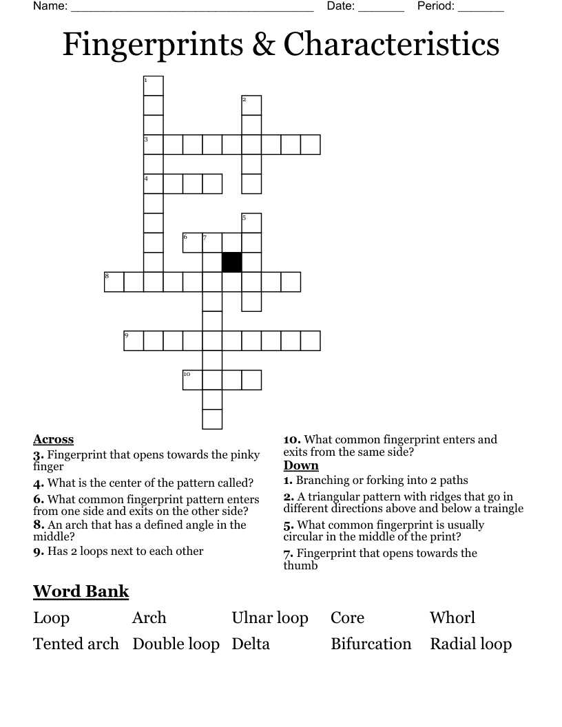 Fingerprints & Characteristics  Crossword