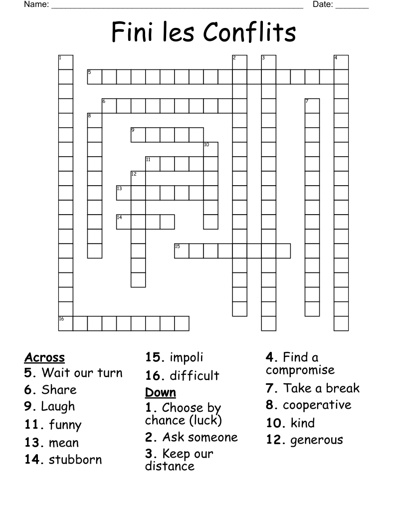 Fini les Conflits Crossword