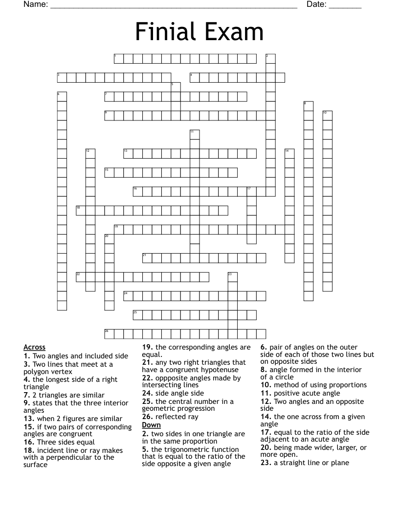 Finial Exam  Crossword