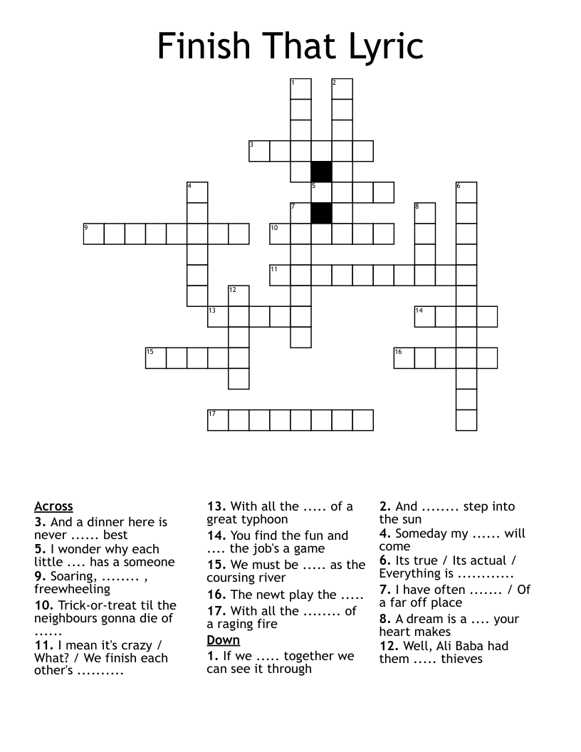 Finish That Lyric Crossword