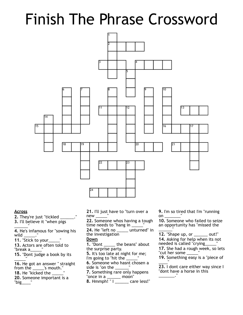 Finish The Phrase Crossword