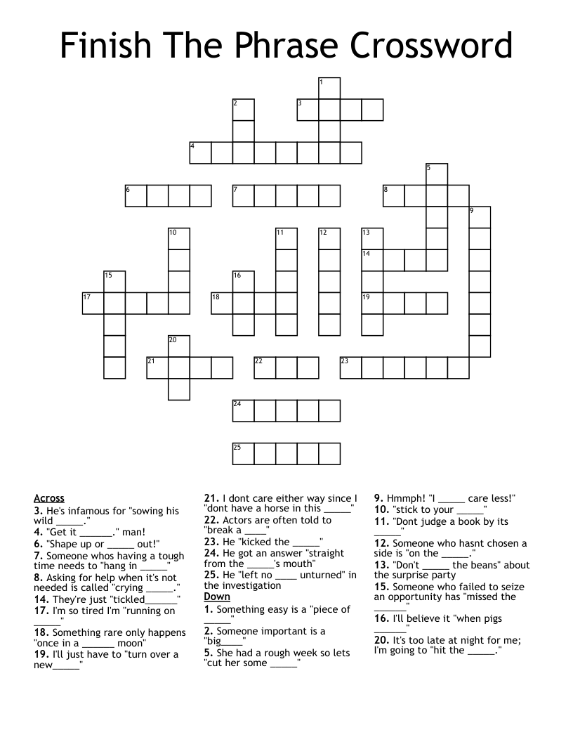 Finish The Phrase Crossword