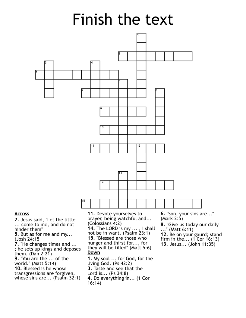 Finish the text Crossword