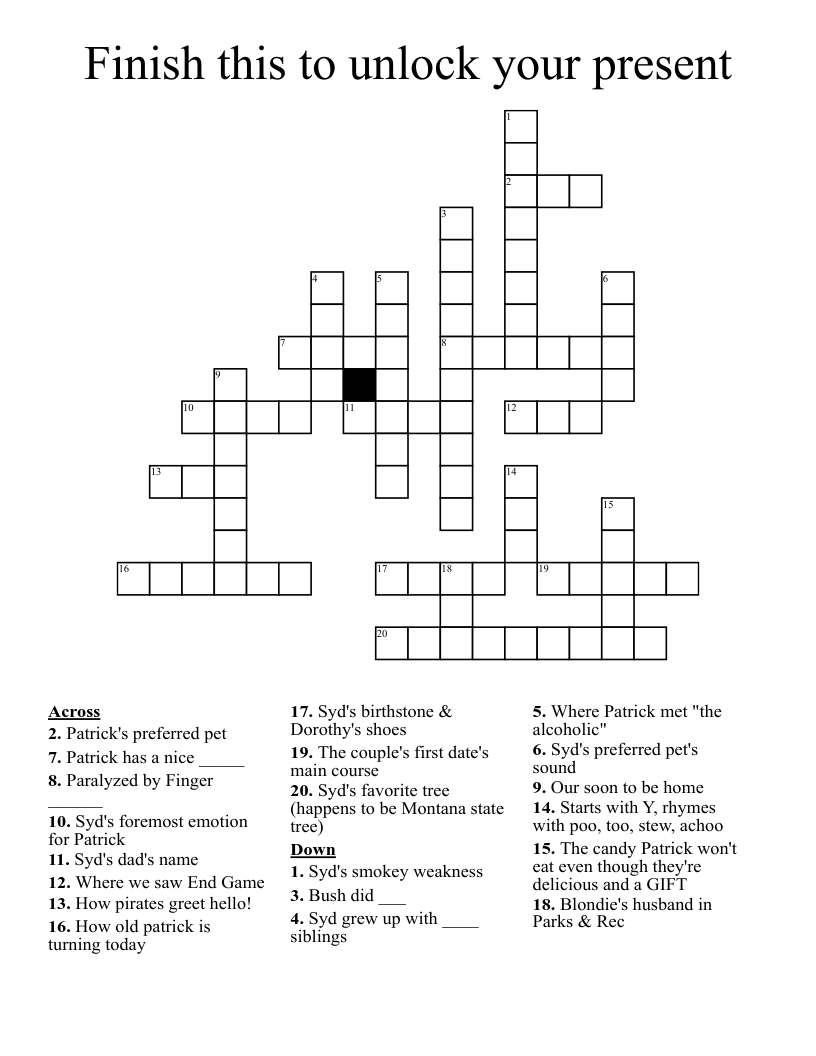 Finish this to unlock your present Crossword