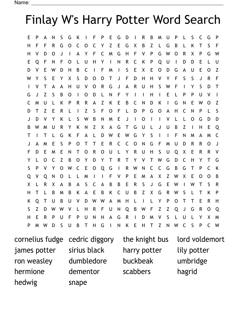 Finlay W's Harry Potter Word Search