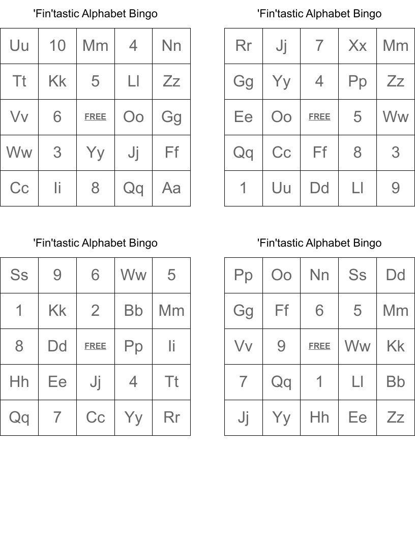 'Fin'tastic Alphabet Bingo