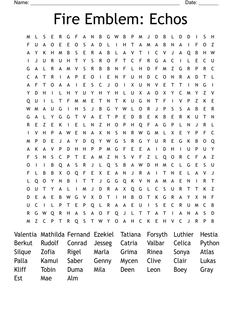 Fire Emblem: Echos Word Search