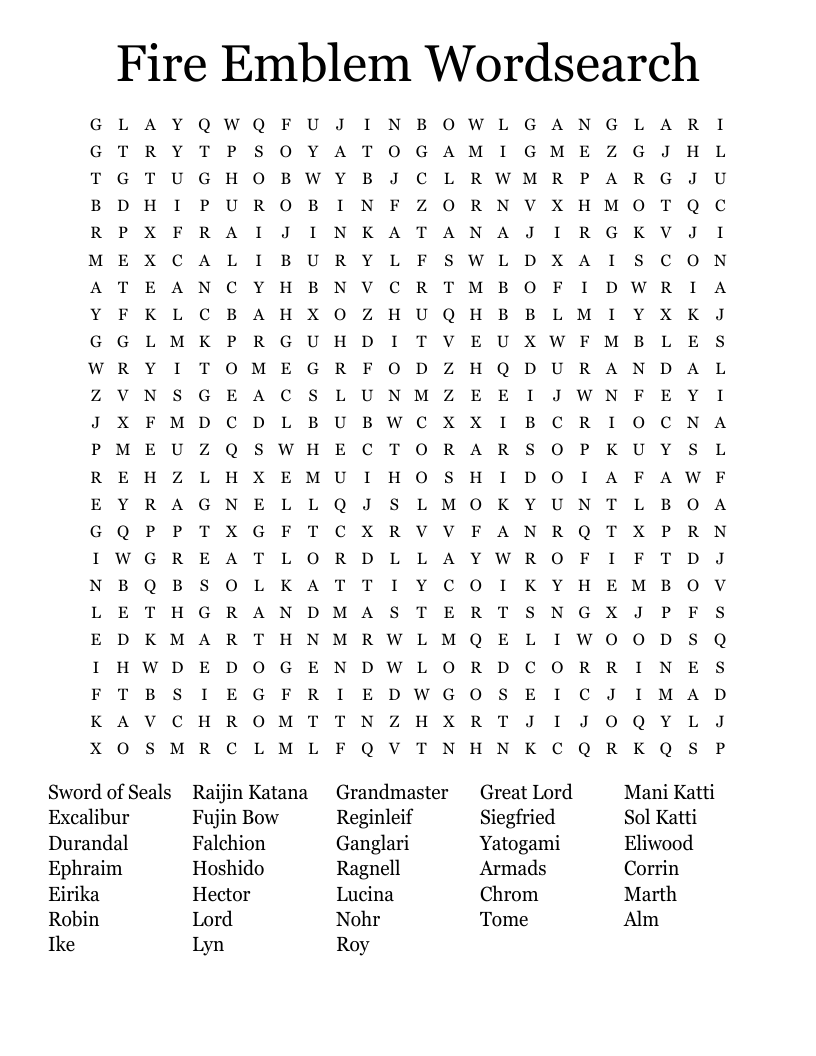 Fire Emblem Wordsearch