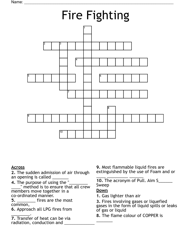 Fire Fighting Crossword
