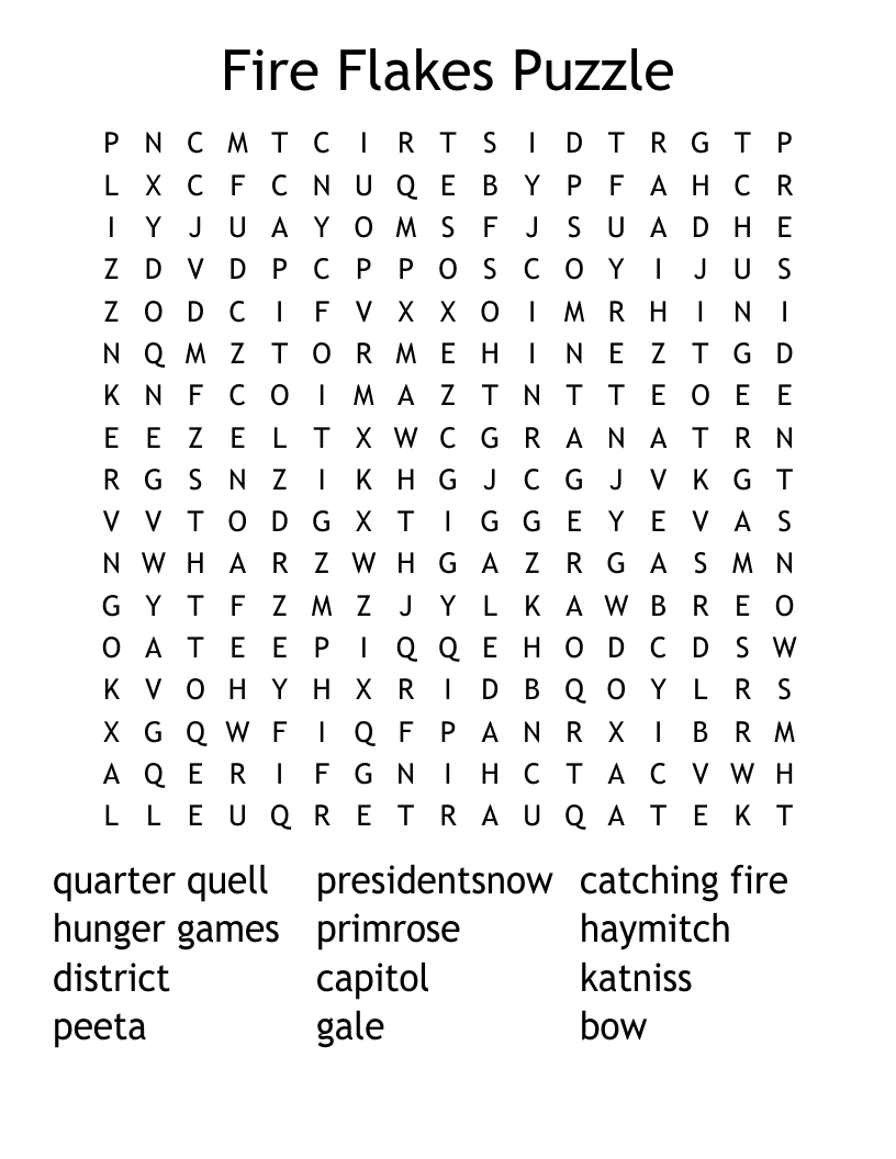 Fire Flakes Puzzle Word Search