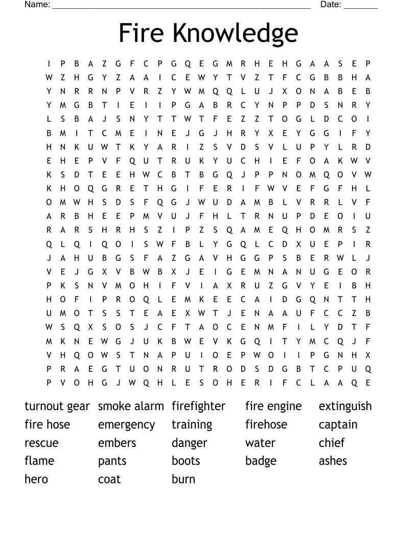 Fire Knowledge Word Search