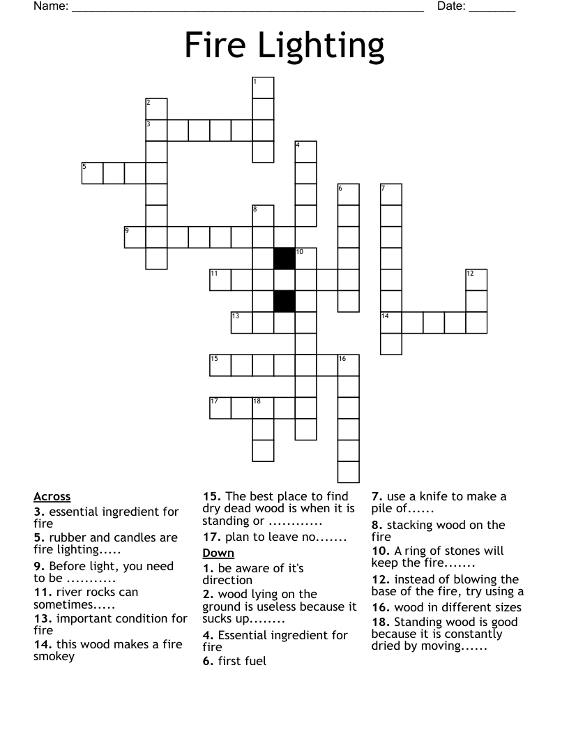 Fire Lighting Crossword