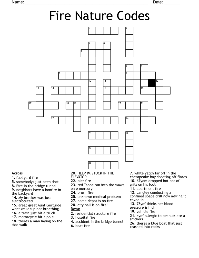 Fire Nature Codes Crossword