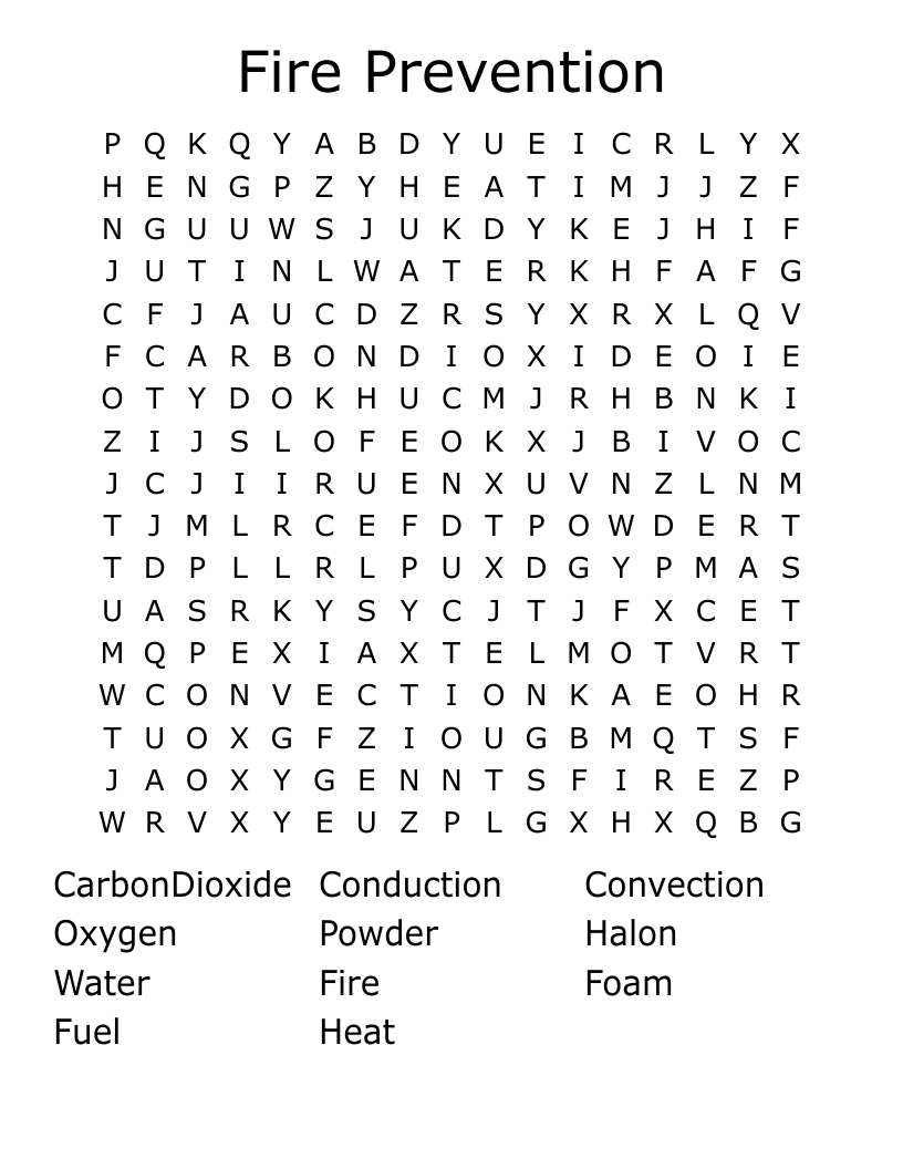 Fire Prevention Word Search