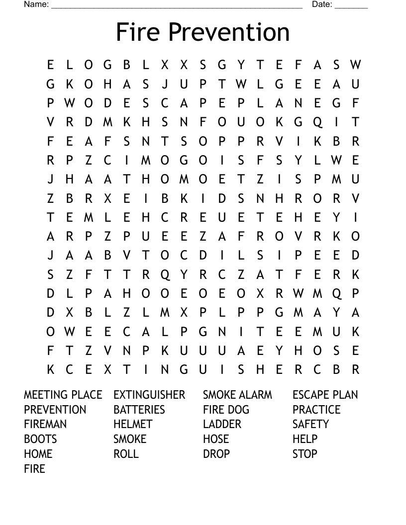 Fire Prevention Word Search