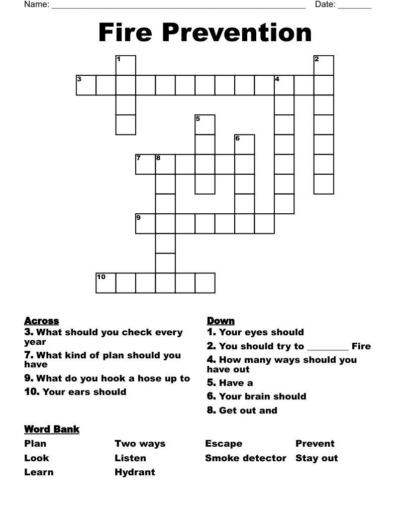 Fire Prevention Crossword