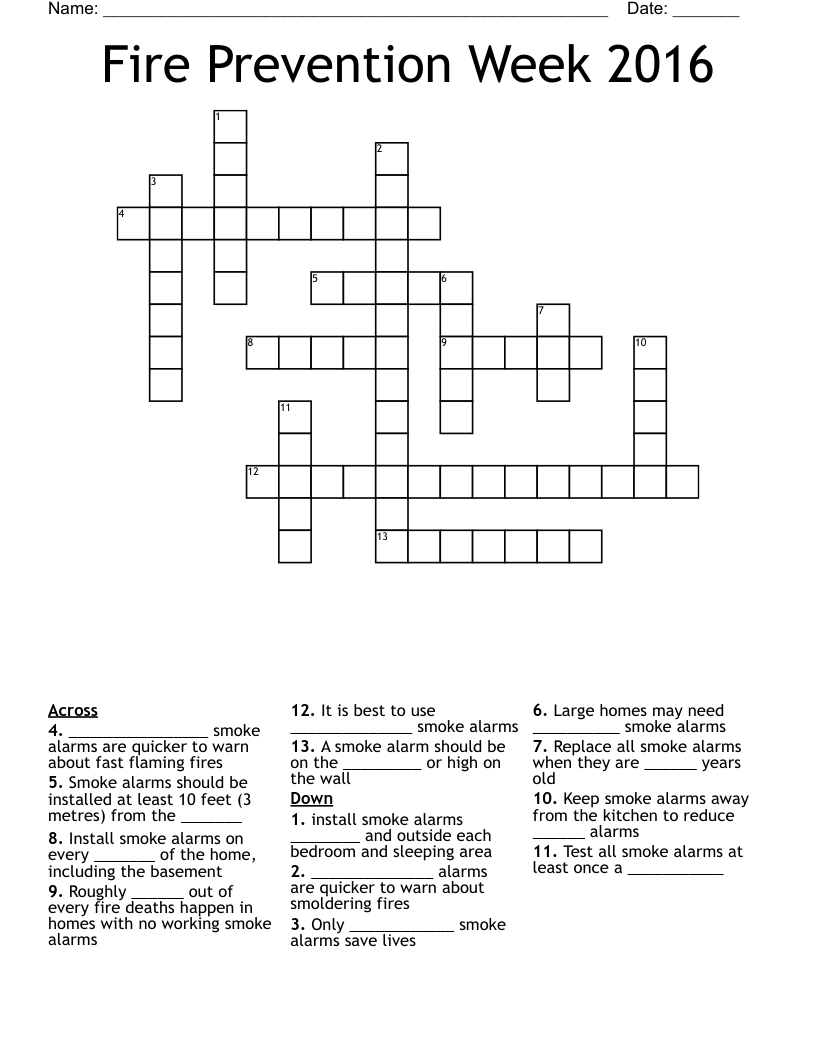 Fire Prevention Week 2016 Crossword