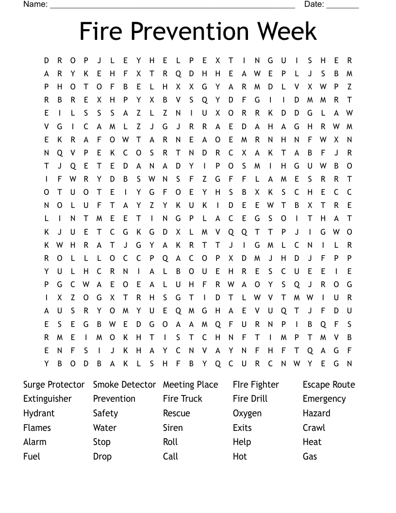 Fire Prevention Week Word Search