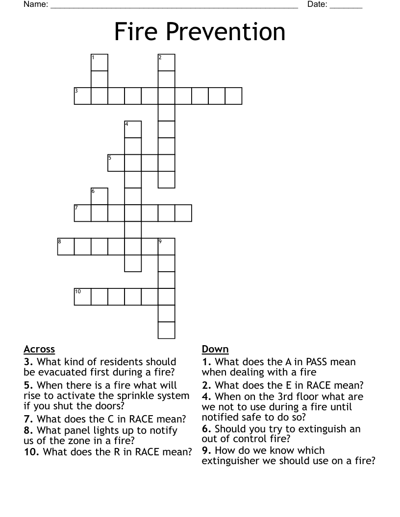 Fire Prevention  Crossword