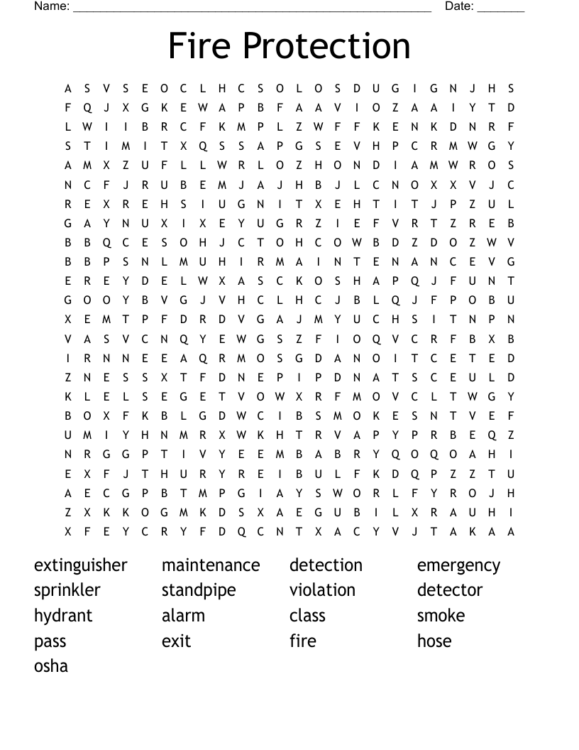 Fire Protection Word Search
