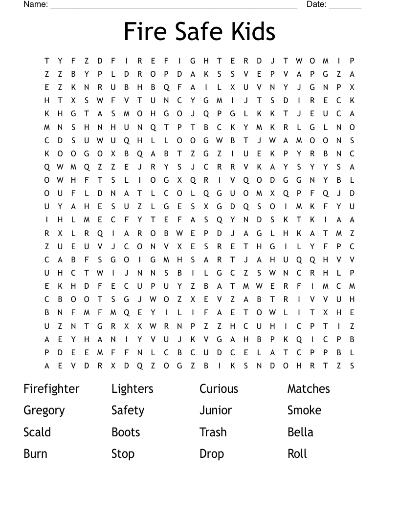Fire Safe Kids Word Search