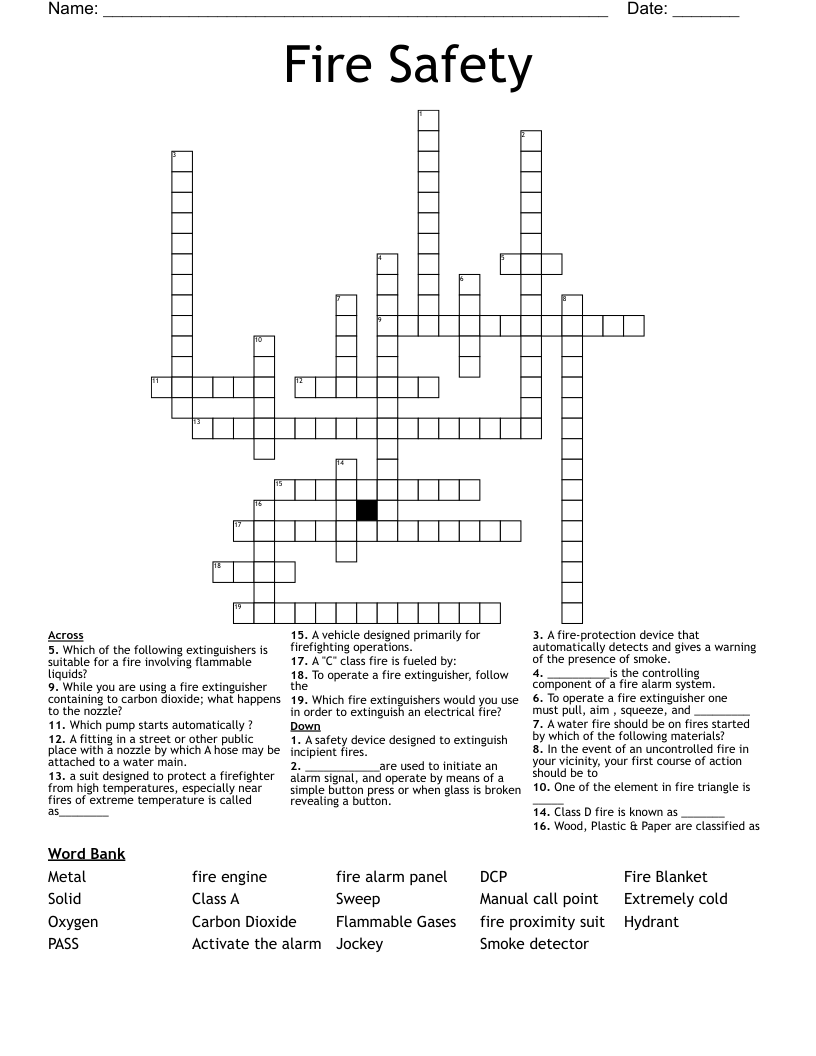 Fire Safety Crossword