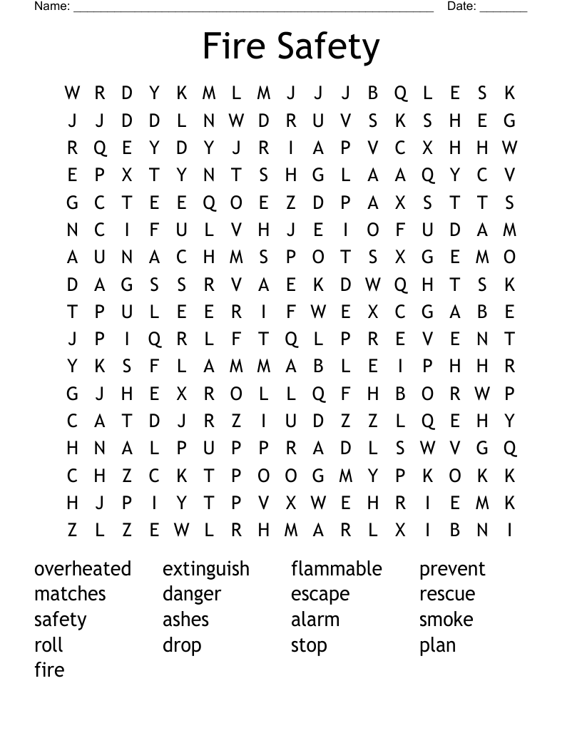Fire Safety Word Search