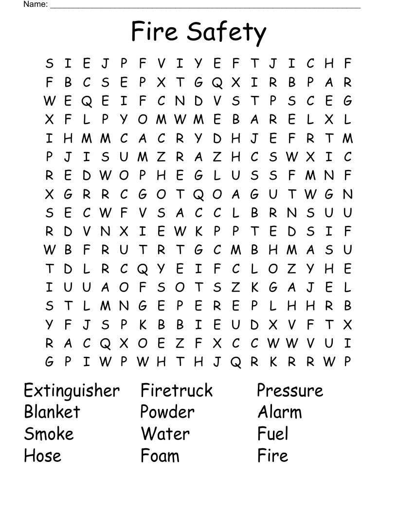 Fire Safety Word Search