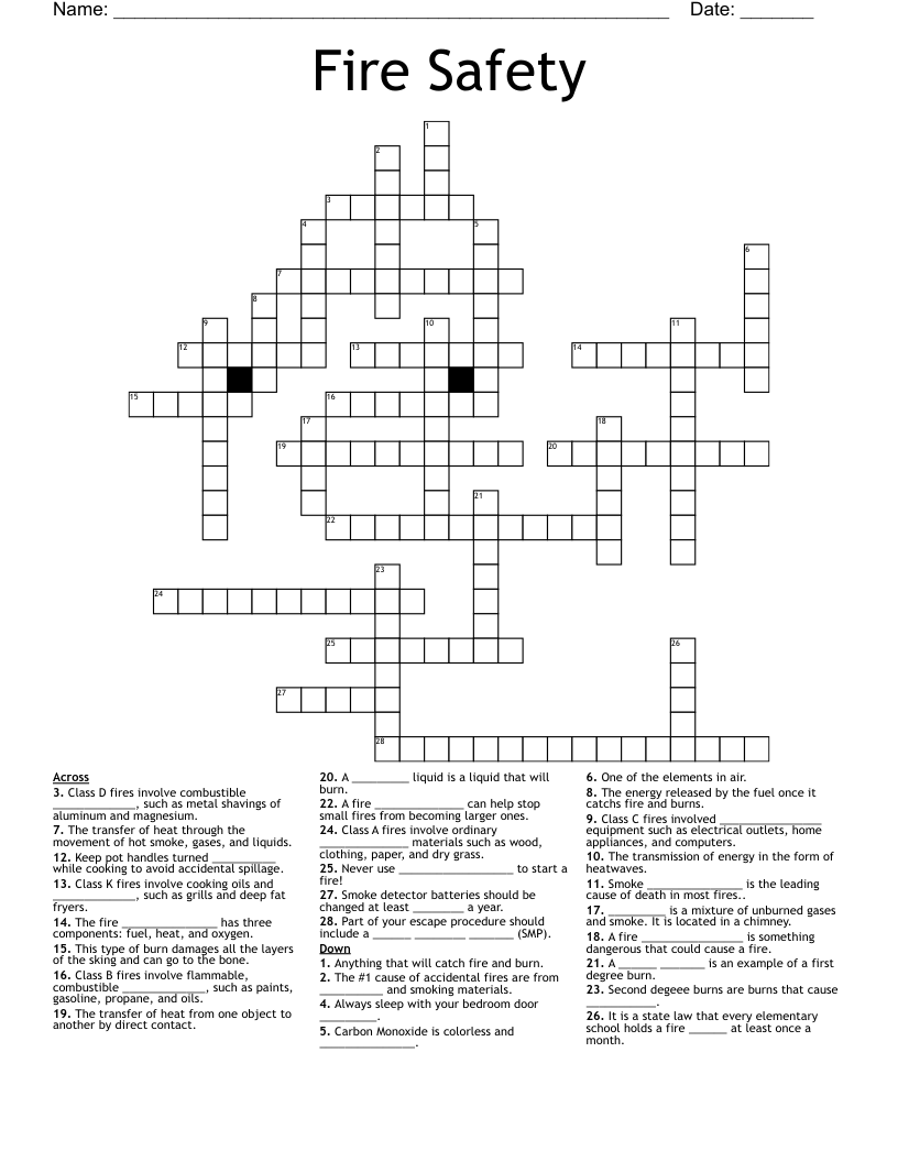 Fire Safety Crossword