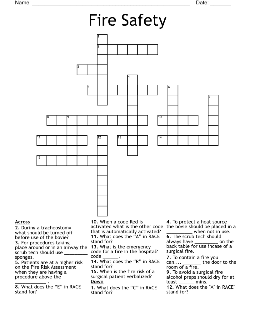 Fire Safety Crossword