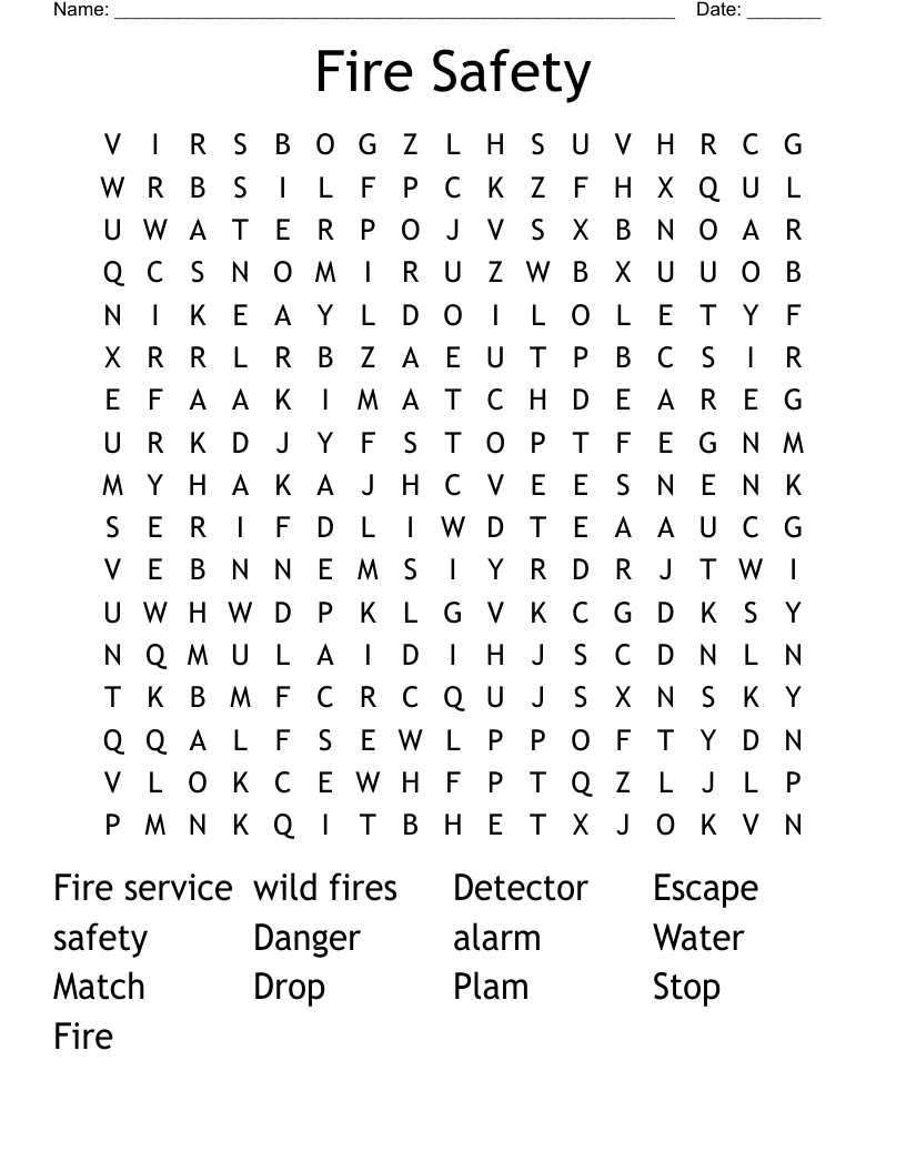 Fire Safety Word Search