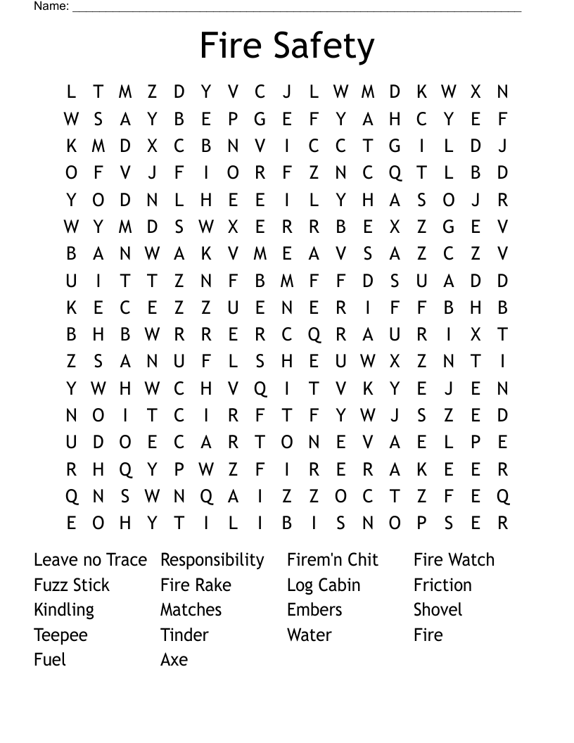 Fire Safety Word Search