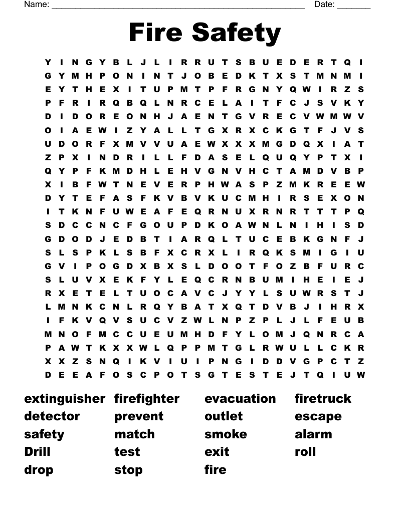Fire Safety Word Search