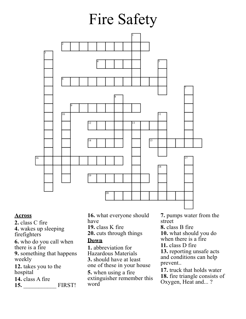Fire Safety Crossword