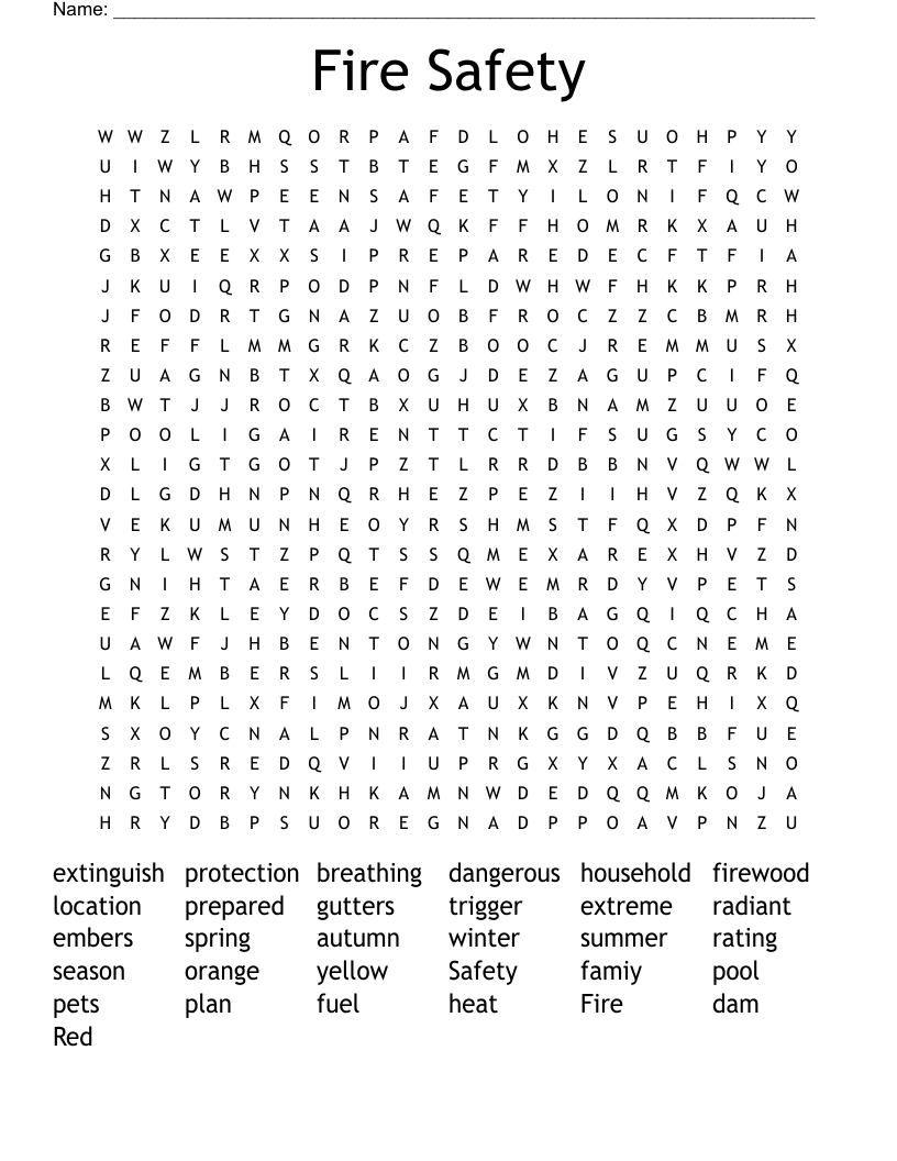 Fire Safety Word Search