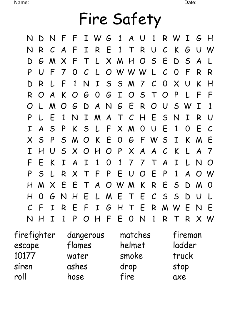 Fire Safety Word Search