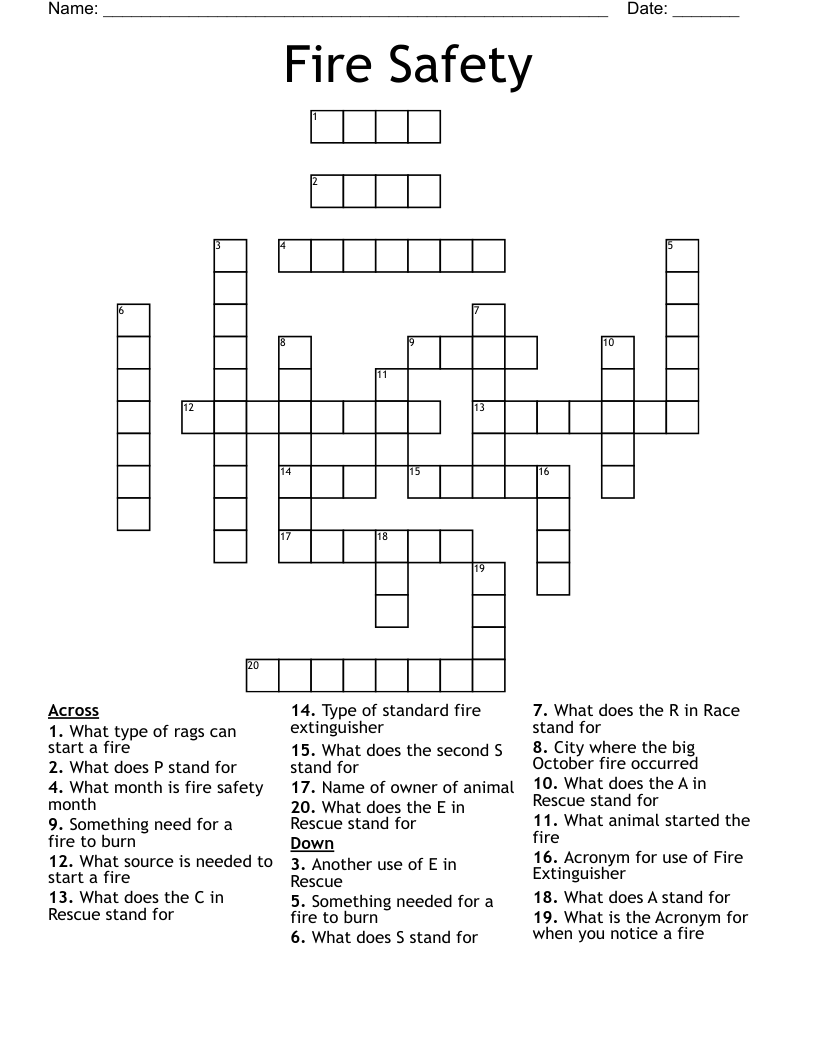 Fire Safety Crossword