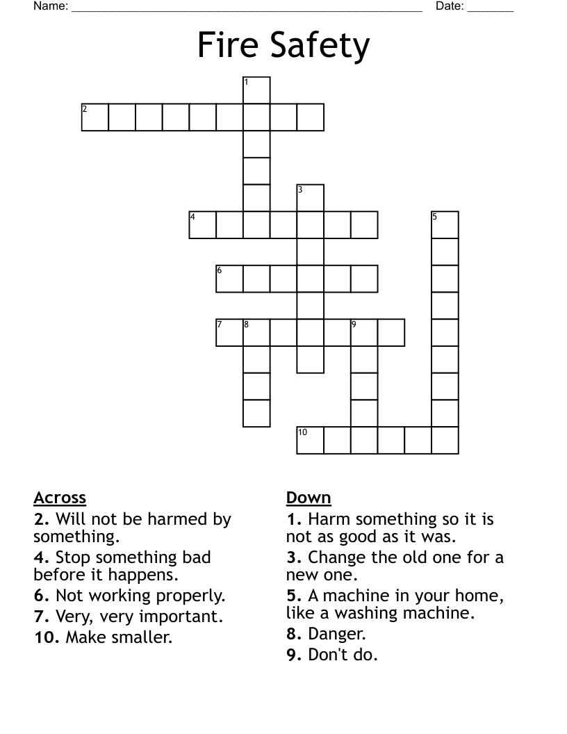 Fire Safety Crossword