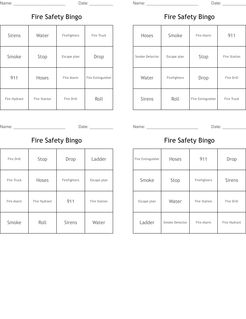 Fire Safety Bingo