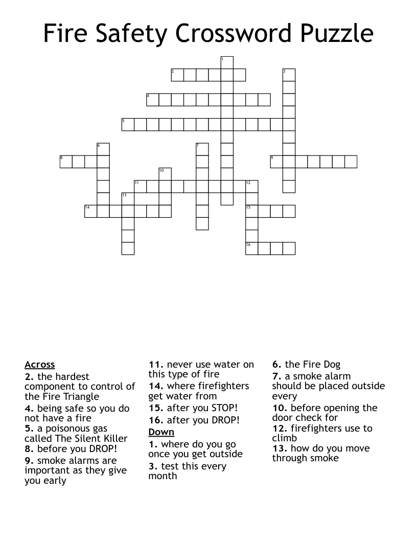 Fire Safety Crossword Puzzle