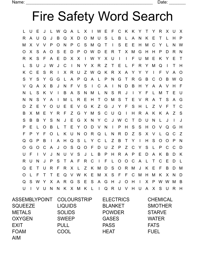Fire Safety Word Search