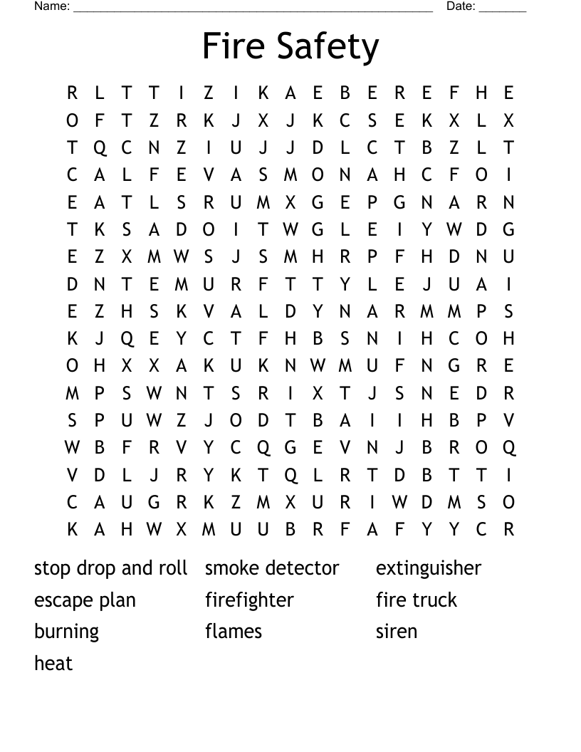 Fire Safety  Word Search