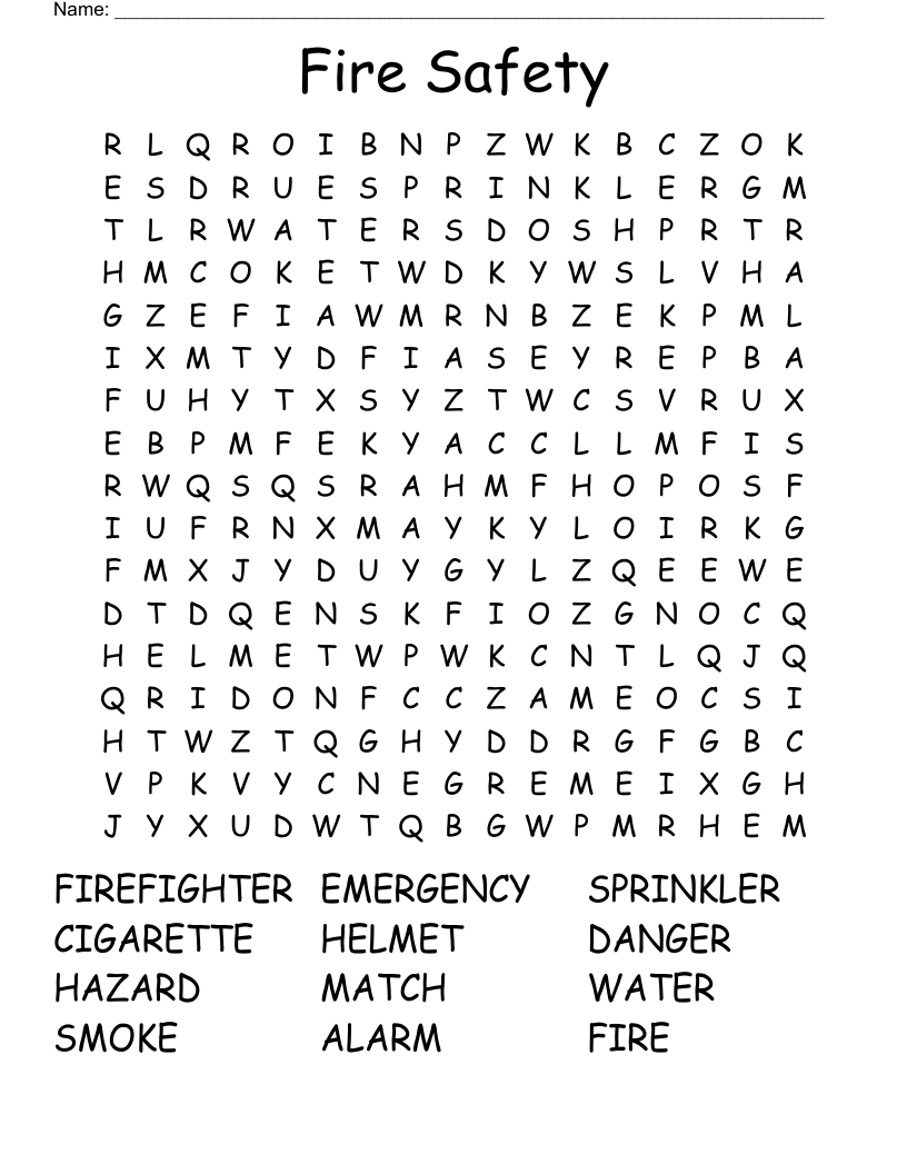 Fire Safety  Word Search