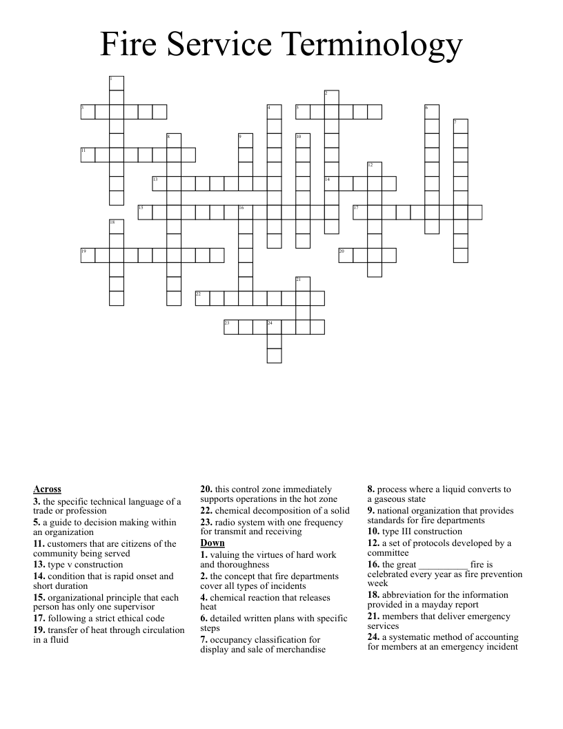 Fire Service Terminology Crossword
