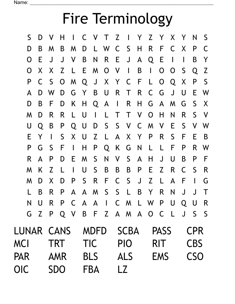Fire Terminology  Word Search