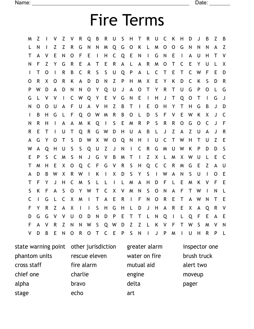 Fire Terms Word Search