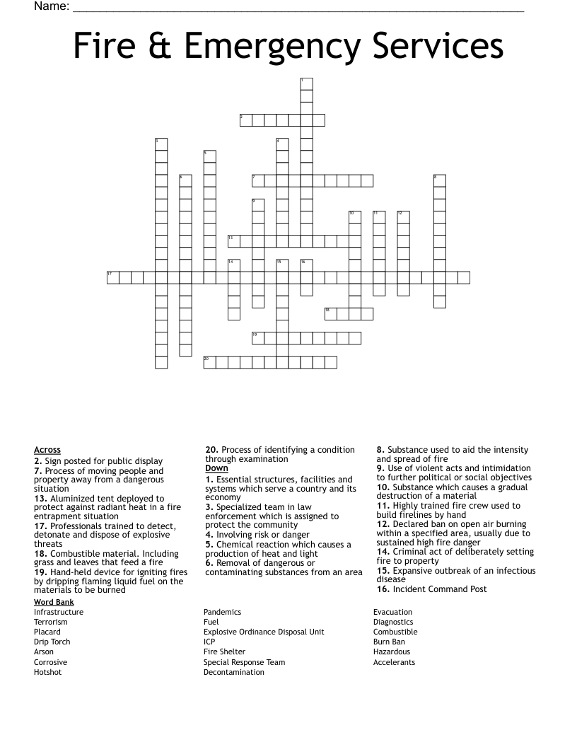 Fire & Emergency Services Crossword